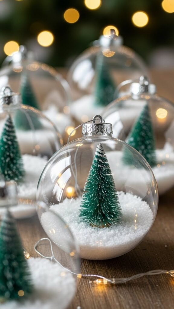 Clear Fillable Baubles with Faux Snow