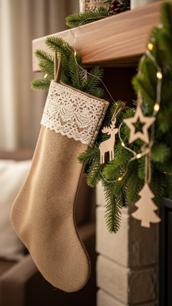 Burlap Country Cottage Stocking