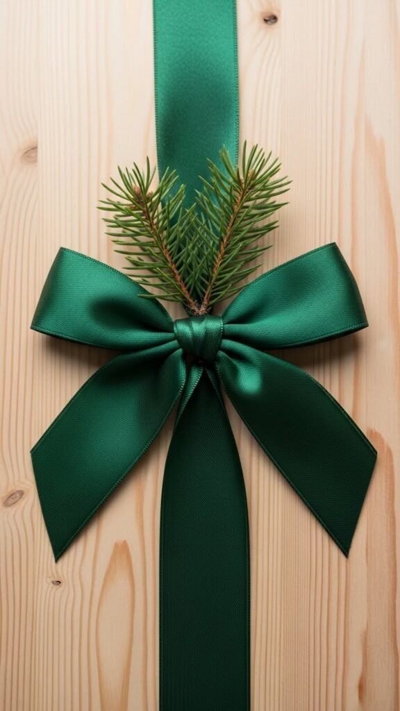 Forest-Green Ribbon with Pine Picks