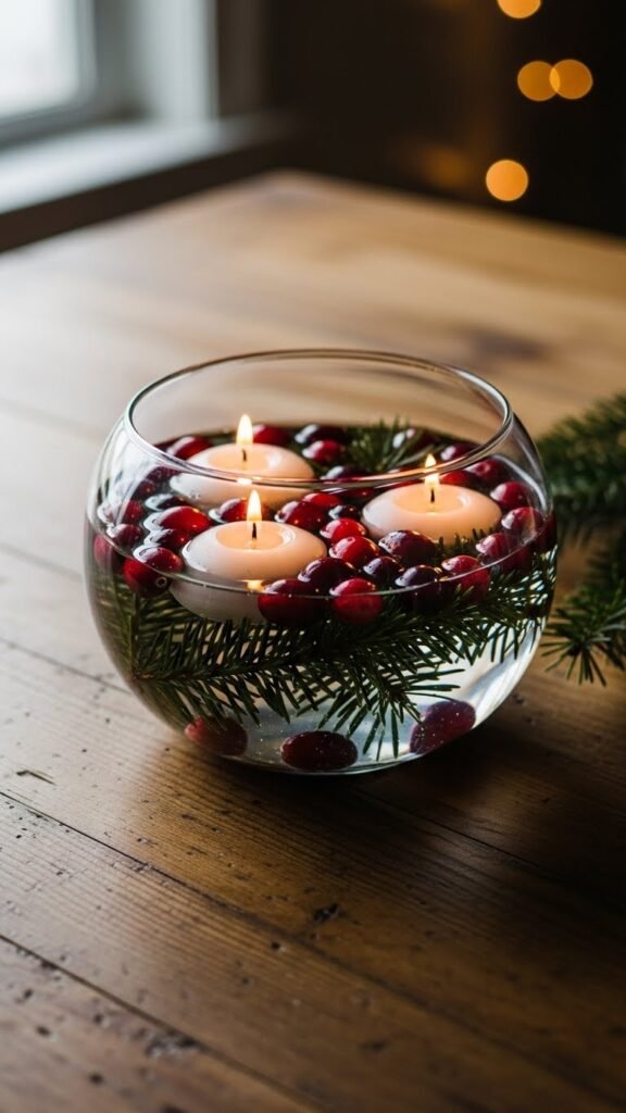Glass Bowl with Floating Candles