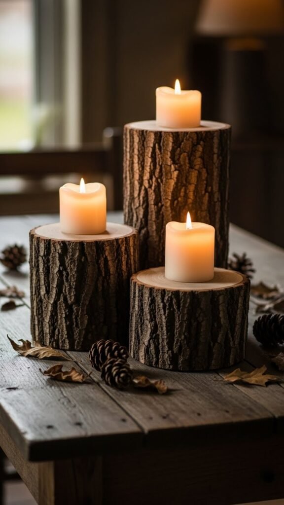 Try Rustic Wood Slice Candle Holders