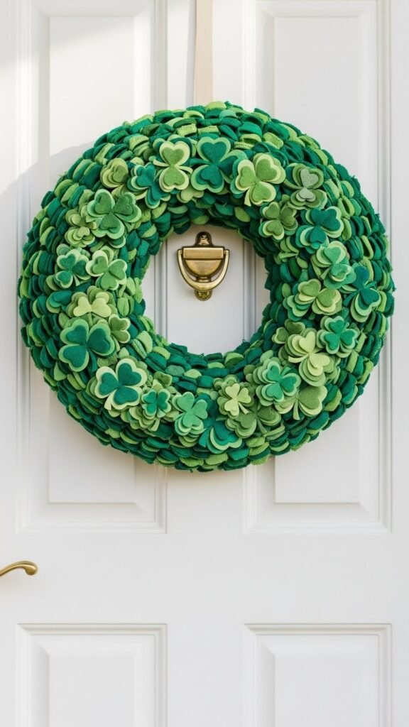 Classic Green Fabric Shamrock Wreath
