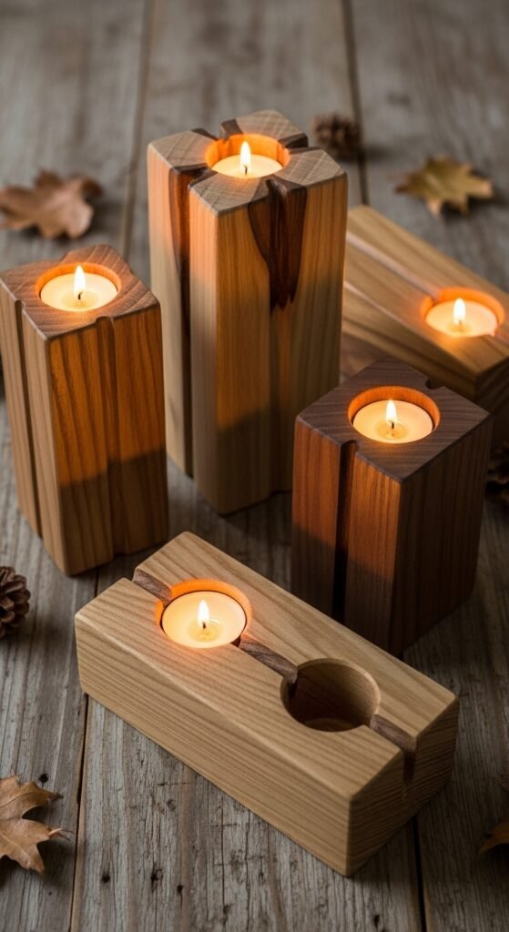Rustic Wooden Candle Holders for Warm Style