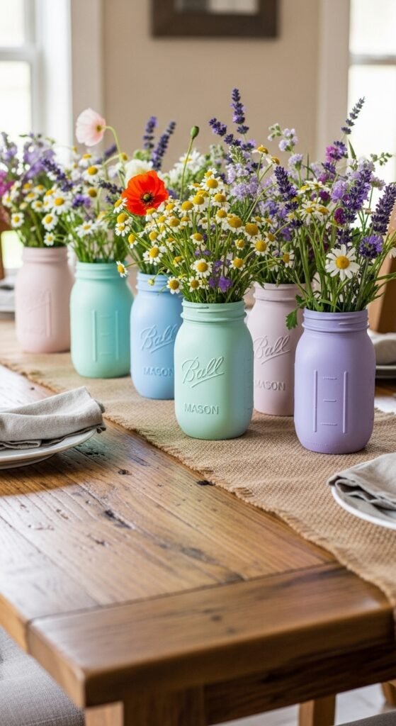 Painted Mason Jars as Vases